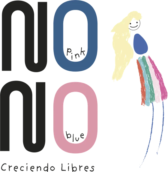 NOpink NOblue · Creciendo Libres, con la ilustración de una niña con falda arcoíris